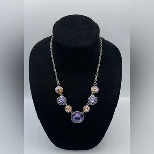 BILL Blass Rivoli Purple Rhinestone Gun Tone Necklace